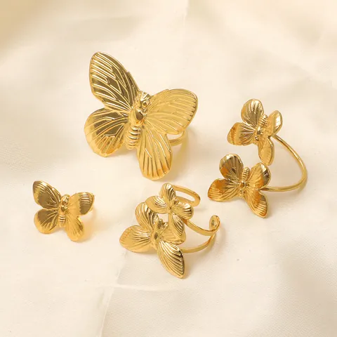18K Gold Plated Stainless Steel Butterfly Ring For Women Retro Ins Style Exaggerated Animal Pattern Open Adjustable Ring