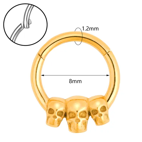 316L Edelstahl Scharnier Segment Septum Ring Drei Totenköpfe Punk Gothic Nasenring Ohrringe Körper Piercing Schmuck Damen Herren