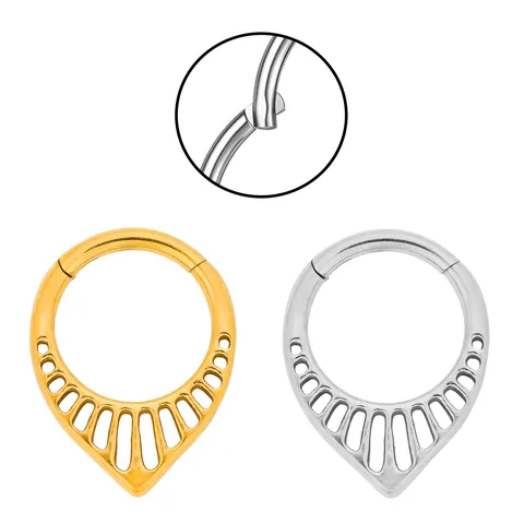 316 Stainless Steel Teardrop Hinged Clicker Septum Ring Gold Silver Hollow Out Body Piercing Jewelry For Men Women Daily Use