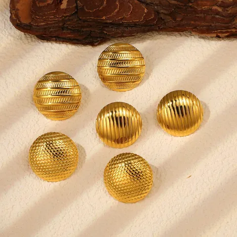 Vintage Stainless Steel 18K Gold Plated Hoop Earrings For Women Textured Stripe Dot Pattern Round C Shape Jewelry Gift
