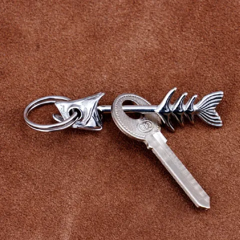 Porte-clés en Alliage de Métal Vintage Arête de Poisson Squelette Détachable Créatif Anneau de Clé Voiture Pendentif Sac Cadeau Hommes Femmes