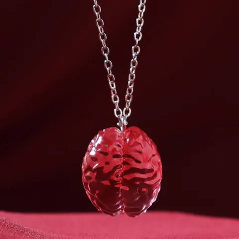 Collana con Ciondolo a Cervello Rosso per Halloween Gioielli in Resina a Forma di Organo Umano Orecchini Buffi Esagerati Regalo