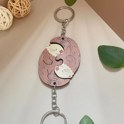 Creatieve Houten Otter Koppel Puzzel Sleutelhanger In elkaar grijpende Dieren Sleutelring Voor Valentijnsdag Cadeau
