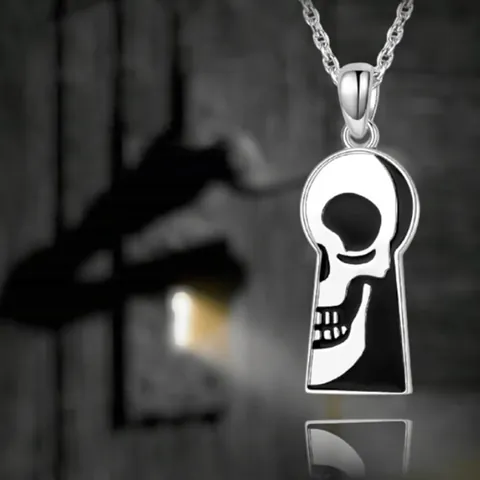 Collar con Colgante de Calavera Fantasma de Ojo de Cerradura de Aleación Gótica para Hombre Mujer Joyería Punk Retro Halloween