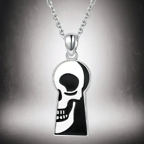 Collar con Colgante de Calavera Fantasma de Ojo de Cerradura de Aleación Gótica para Hombre Mujer Joyería Punk Retro Halloween