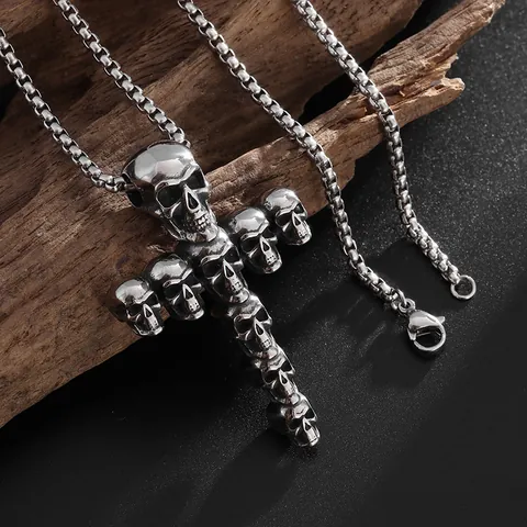 Collar de Colgante de Cruz de Calavera de Aleación Vintage para Hombres Mujeres Joyería Punk Gótica Con Cadena de Caja Regalo de Halloween