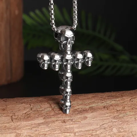 Collar de Colgante de Cruz de Calavera de Aleación Vintage para Hombres Mujeres Joyería Punk Gótica Con Cadena de Caja Regalo de Halloween