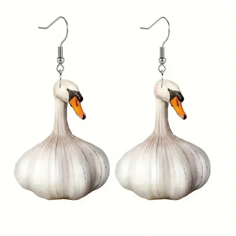 Orecchini Pendenti Creativi a Forma di Anatra e Aglio per Donna Gioielli Divertenti in Acrilico a Forma di Animale