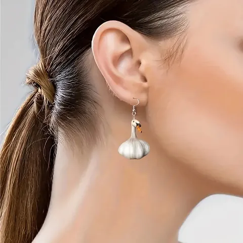 Orecchini Pendenti Creativi a Forma di Anatra e Aglio per Donna Gioielli Divertenti in Acrilico a Forma di Animale