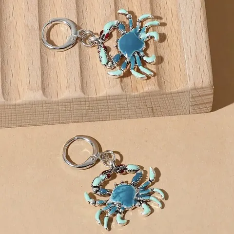 Hawaïaanse Stijl Blauw Emaille Krab Hangende Oorbellen Legering Zeedier Ring Oorbellen Voor Vrouwen Strand Sieraden Cadeau
