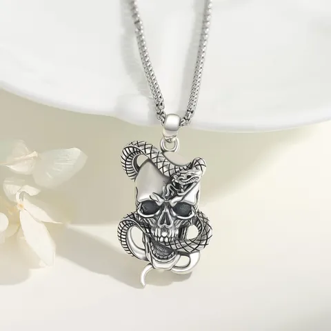 Collar Con Colgante De Calavera Y Serpiente Gótico Vintage Para Hombre Mujer Cadena De Acero Inoxidable Joyería Punk