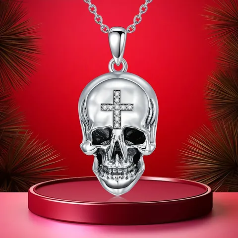 Collar con Colgante de Calavera y Cruz de Aleación con Strass Estilo Gótico Punk Hip Hop Joyería Vintage Regalo de Halloween