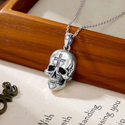 Collar con Colgante de Calavera y Cruz de Aleación con Strass Estilo Gótico Punk Hip Hop Joyería Vintage Regalo de Halloween