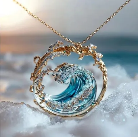 Artistic Sea Wave Jewelry Zinc Alloy Resin Blue Water Ripple Zirconia Inlaid Necklace Earrings Ring For Women Beach Vacation Fashion Accessory