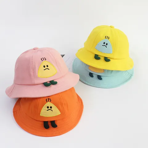 Cartoon Rice Ball Character Cotton Kids Bucket Hat Summer Sun Protection Fisherman Hat With Windproof Strap For Baby Boys Girls