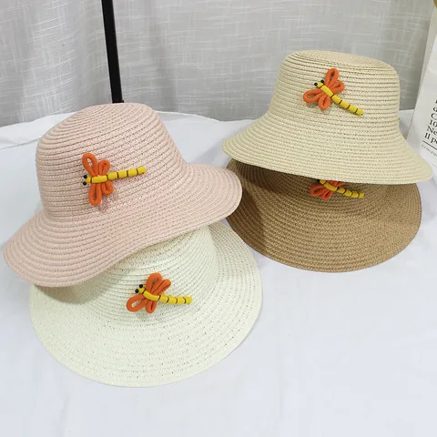 Cappello da Sole in Paglia di Carta con Libellula per Bambine e Piccola Borsa a Tracolla Accessori per Bambini Donna a Tesa Larga