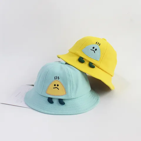 Cartoon Rice Ball Character Cotton Kids Bucket Hat Summer Sun Protection Fisherman Hat With Windproof Strap For Baby Boys Girls