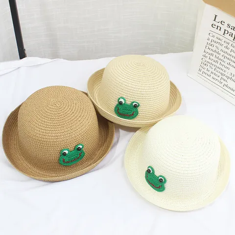 Lindo Sombrero de Paja Con Parche de Rana y Bolso Bandolera Tejido Transpirable Verano Playa Plegable Para Niños Adultos