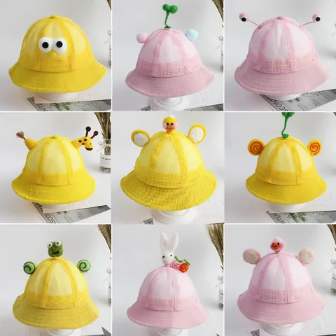 Kids Mesh Sun Hat Cartoon Animal Breathable Summer Fisherman Cap For Boys Girls UV Protection Toddler Outdoor Bucket Hat