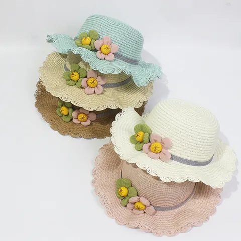 Mädchen Sommer Strohhut Und Umhängetasche Für Kinder Sonnenschutz Wellenkante Gewebter Sonnenhut Mit Blumen Schleife Süßer Strandhut
