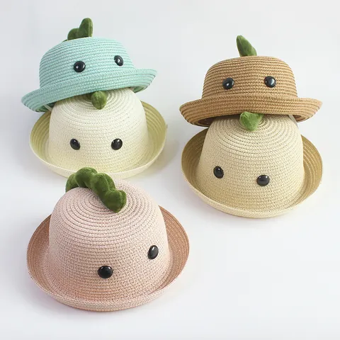 Chapeau de Soleil Été Dinosaure pour Enfants Garçons Filles Chapeau Cloche en Paille Tissée Protection Solaire Extérieur Plage