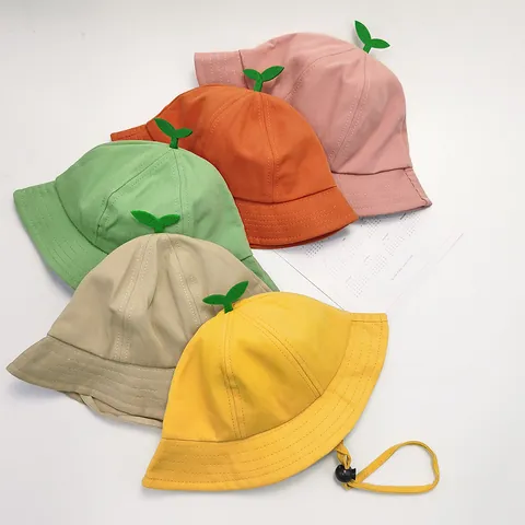 Cappello da Pescatore in Cotone con Germoglio per Bambini Con Cordino Antivento Regolabile Protezione Solare Traspirante per Neonati