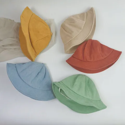 Children's Vintage Corduroy Bucket Hat Solid Color Sunshade Fisherman Hat With Windproof Strap For Toddler Boys Girls Casual Sun Hat
