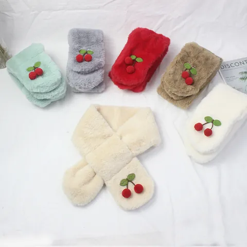 Sciarpa di Peluche per Bambini Con Ciliegia 3D Scaldacollo in Pelliccia Sintetica Morbida per Ragazzi Ragazze Autunno Inverno