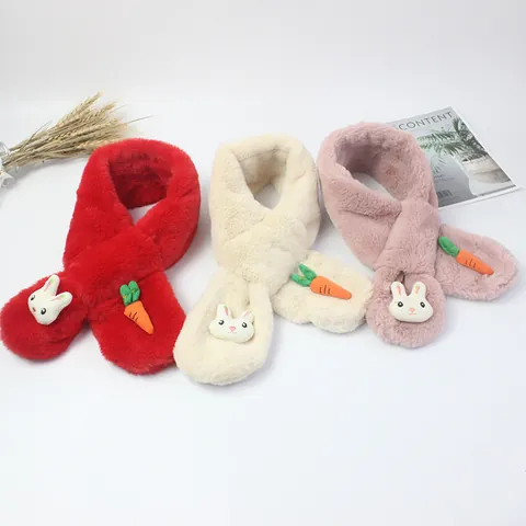 Sciarpa in Peluche Sintetica per Bambini Con Decorazione Coniglio e Carota Scaldacollo Invernale Caldo per Neonati