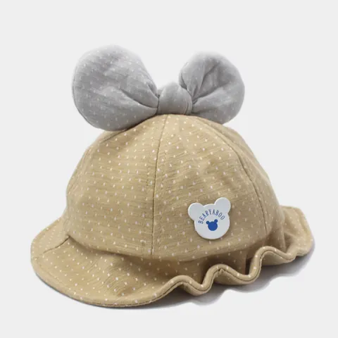 Baby Girl Bow Polka Dot Bucket Hat Soft Cotton Sun Protection Fisherman Cap With Cartoon Bear Patch Breathable Summer Hat