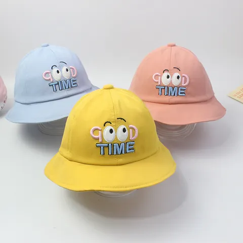 Kinder Baumwolle Anglerhut Mit Good Time Cartoon Augen Stickerei Süßer Sommer Sonnenschutz Fischerhut Für Kleinkinder Mädchen Jungen
