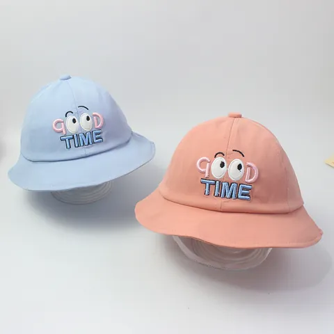 Kinder Baumwolle Anglerhut Mit Good Time Cartoon Augen Stickerei Süßer Sommer Sonnenschutz Fischerhut Für Kleinkinder Mädchen Jungen