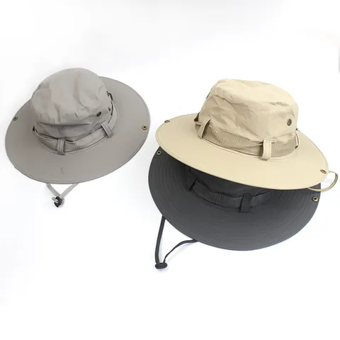 Outdoor Wide Brim Bucket Hat For Men Women Sun Protection Quick Dry Hiking Fishing Hat With Adjustable Windproof String
