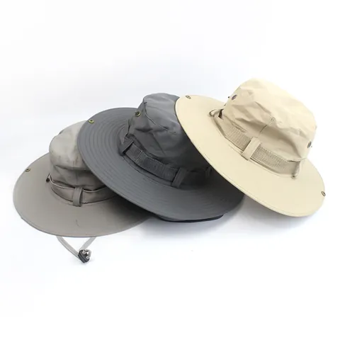Outdoor Wide Brim Bucket Hat For Men Women Sun Protection Quick Dry Hiking Fishing Hat With Adjustable Windproof String