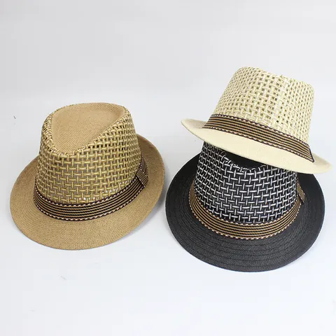 Cappello Fedora in Paglia da Uomo Estate Traspirante Mesh Parasole Falda Corta Panama Jazz Cap Spiaggia Protezione Solare