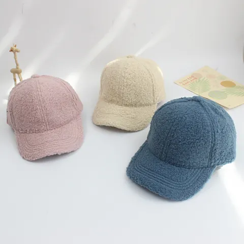 Kids Faux Sherpa Baseball Cap Winter Warm Fleece Adjustable Duck Tongue Hat Solid Color Sun Hat For Boys Girls Children