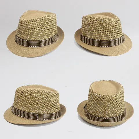 Cappello Fedora in Paglia da Uomo Estate Traspirante Mesh Parasole Falda Corta Panama Jazz Cap Spiaggia Protezione Solare