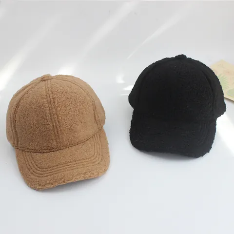Kids Faux Sherpa Baseball Cap Winter Warm Fleece Adjustable Duck Tongue Hat Solid Color Sun Hat For Boys Girls Children
