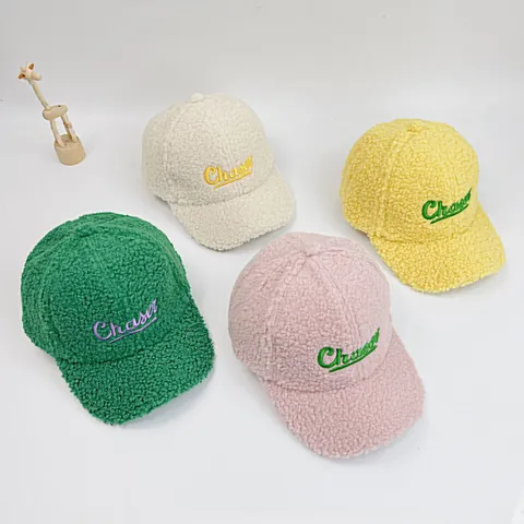 Kids Sherpa Fleece Baseball Cap Warm Lamb Wool Winter Hat For Boys Girls Letter Embroidery Chaser Outdoor Adjustable Peak Cap