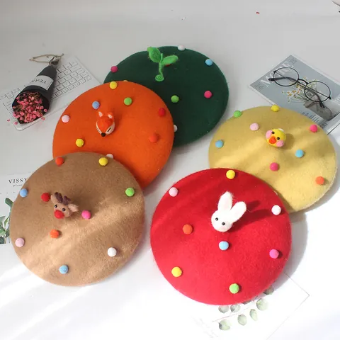 Berretto in Lana Fatto a Mano Con Design Animale 3D Simpatici Pompon Colorati Berretto da Pittore Caldo Invernale per Bambini Donna Accessorio Stile Mori