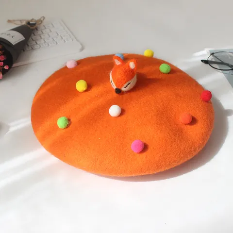 Berretto in Lana Fatto a Mano Con Design Animale 3D Simpatici Pompon Colorati Berretto da Pittore Caldo Invernale per Bambini Donna Accessorio Stile Mori