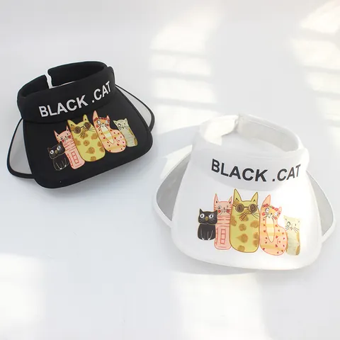 Kids Cartoon Cat Print Sun Visor Hat Empty Top Sun Hat With Transparent Side Wings For Boys Girls Summer Outdoor Sun Protection
