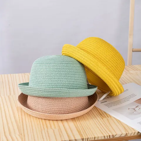 Cappello da Sole in Paglia di Carta a Bordo Arrotolato Genitore-Figlio Per Bambini Donna Traspirante Protezione UV Spiaggia Vacanza Paglia Fedora