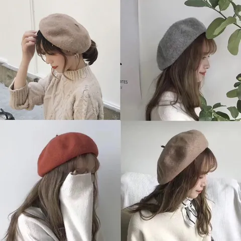 Japanese Style Wool Beret Women Kids Solid Color Warm Painter Hat Vintage Artist Cap Autumn Winter Fashion Headwear Accessory