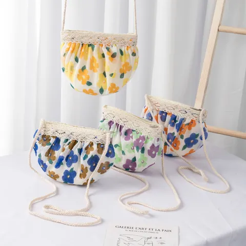 Bolso Bandolera Floral Niñas Aspecto Paja Mini Monedero Encaje Dulce Estilo Pastoral Pequeño Bolso de Mensajero Para Diario