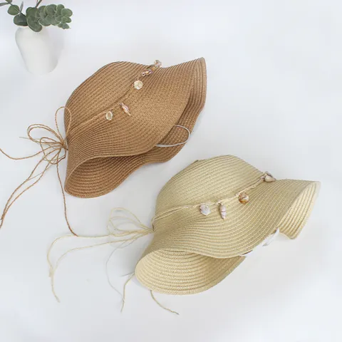 Damen Strohhut Mit Breiter Krempe Und Muscheldekoration Vintage Faltbarer Sonnenhut Für Sommer Outdoor Reise Mädchen Strohhut