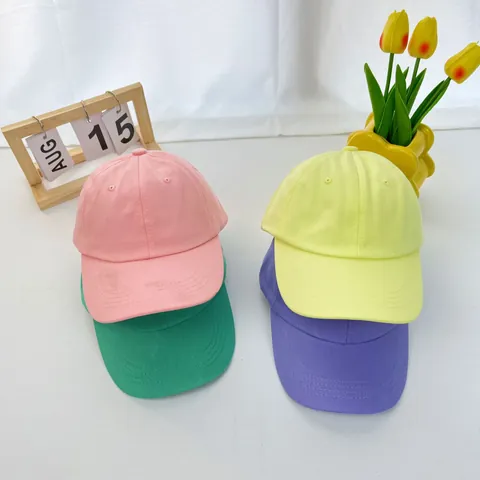 Children's Cotton Candy Color Baseball Cap Sun Protection Adjustable Solid Color Summer Outdoor Hat For Boys Girls