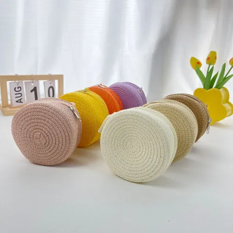 Kids Straw Woven Mini Crossbody Bag Round Small Shoulder Purse For Toddler Boys Girls Travel Cute Handwoven Coin Pouch