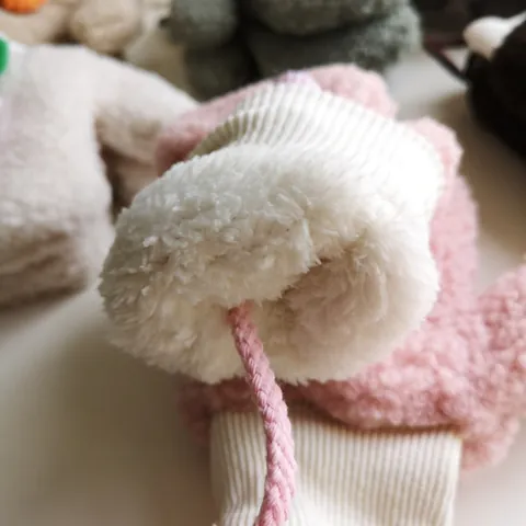 Women Kids Sherpa Fleece Mittens Winter Warm Thickened Gloves With Neck Strap Hanging Rope Ribbed Cuff Solid Color Outdoor Mitts
