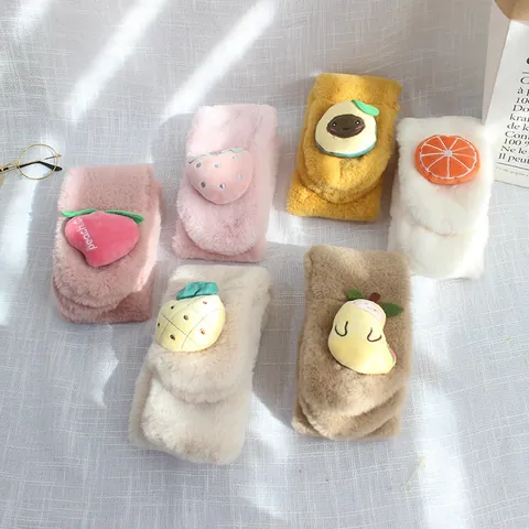 Children Winter Plush Scarf Faux Fur Neck Warmer Cute Cartoon Fruit Vegetable Kids Boys Girls Warm Cross Scarf